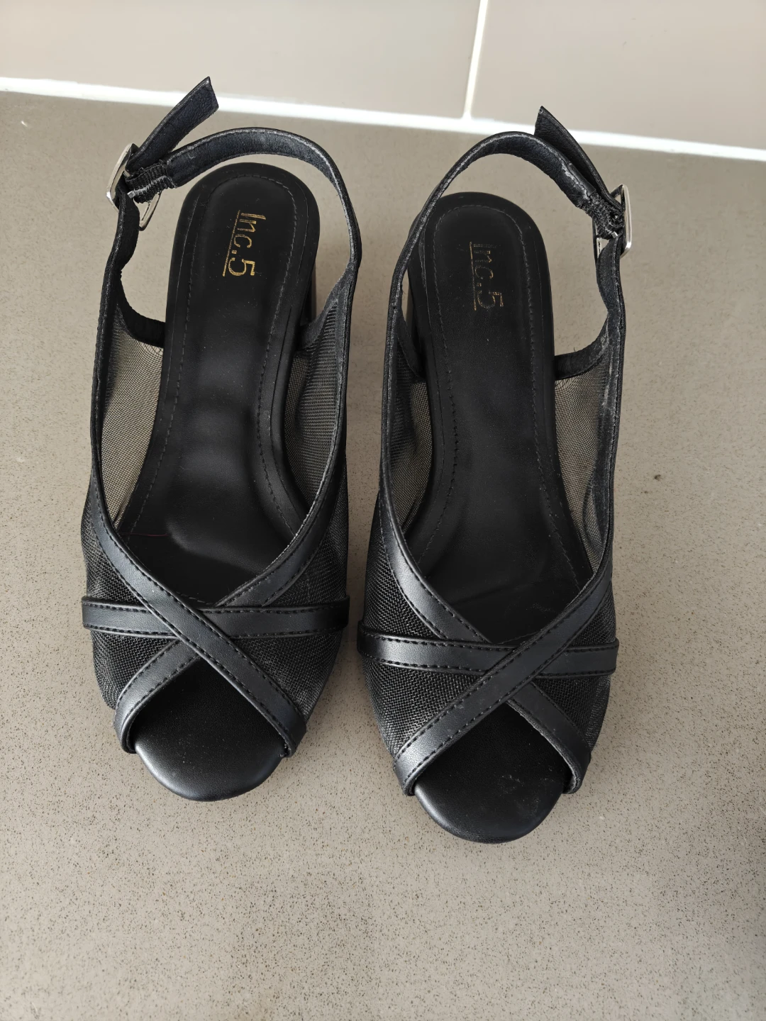 Black Mesh peep toe heels - photo 2