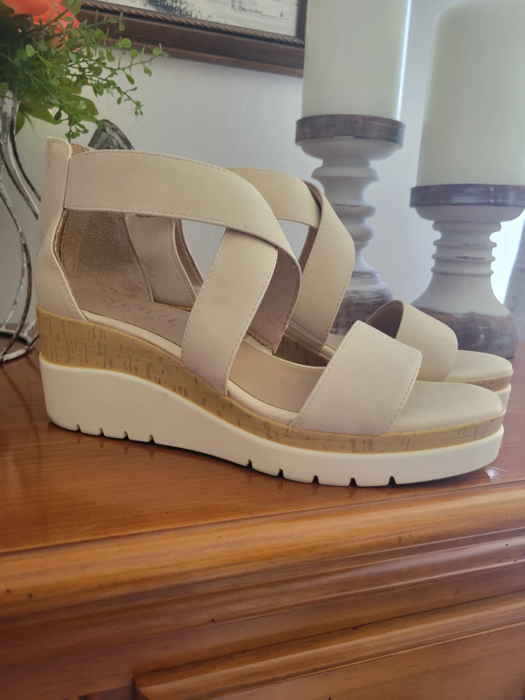 SOUL Naturalizer Women's Wedge Sandals Cream Size 7