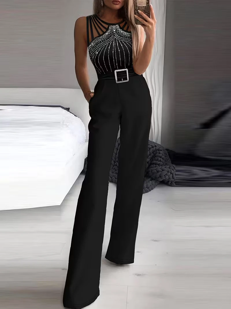 Black Embellished Halter Jumpsuit