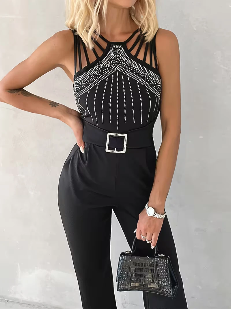 Black Embellished Halter Jumpsuit - photo 2
