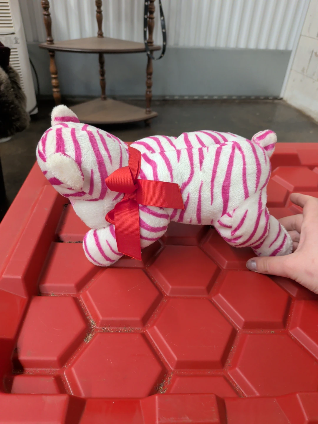 White and Pink Striped Tiger Plush Toy
