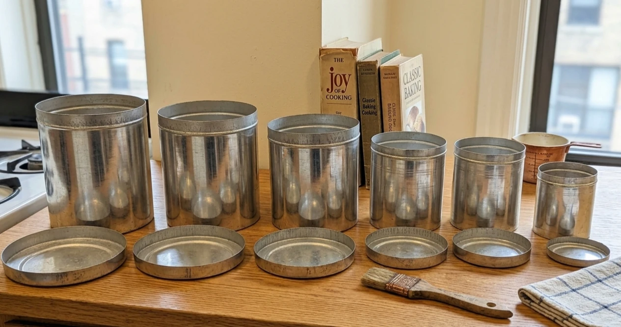 Set of 6 Vintage Metal Canisters with Lids