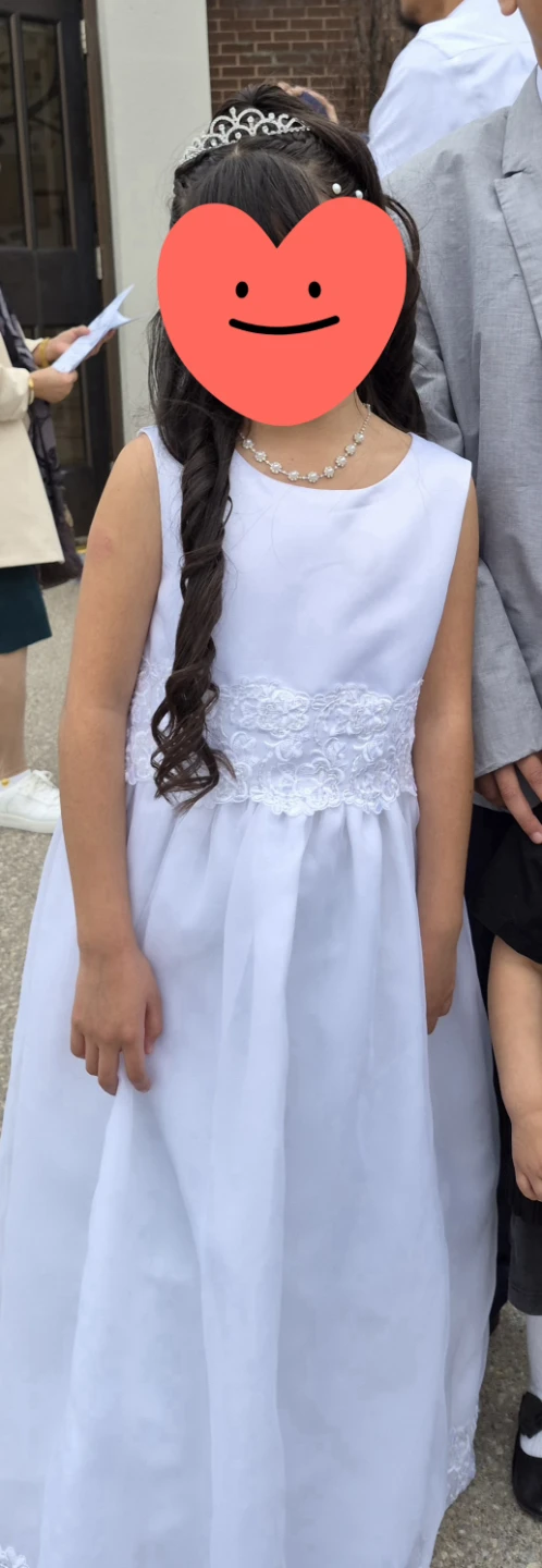 White Flower Girl Dress with Lace Detail