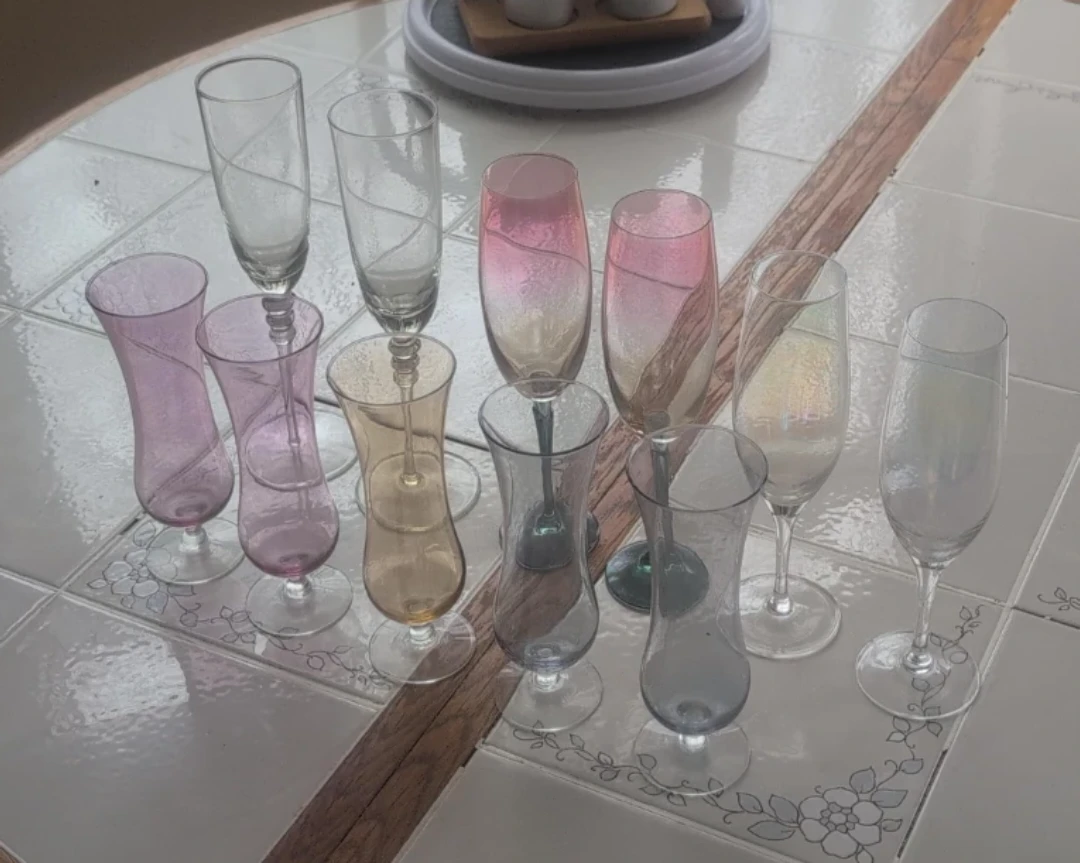 Set of 11 Coloured Champagne Glass Flutes