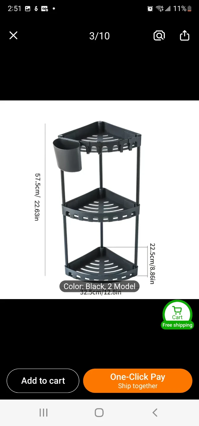 3-Tier Corner Shelf Organizer - Black - photo 2