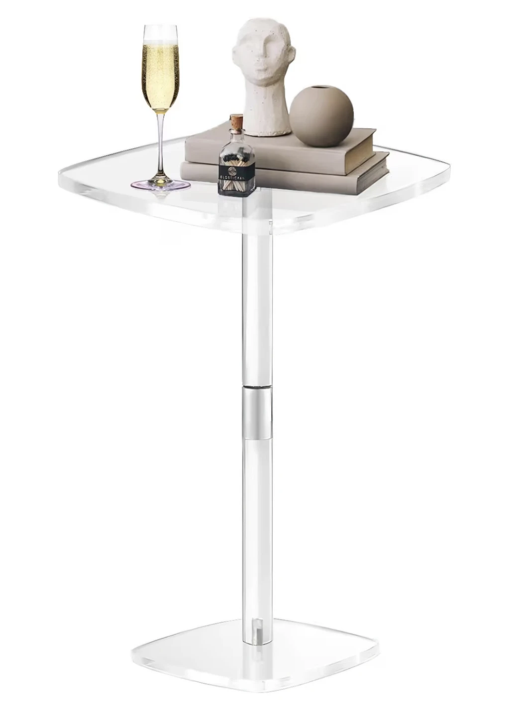 Square Clear Acrylic Drink Side Table, 10"x10"x21.6"