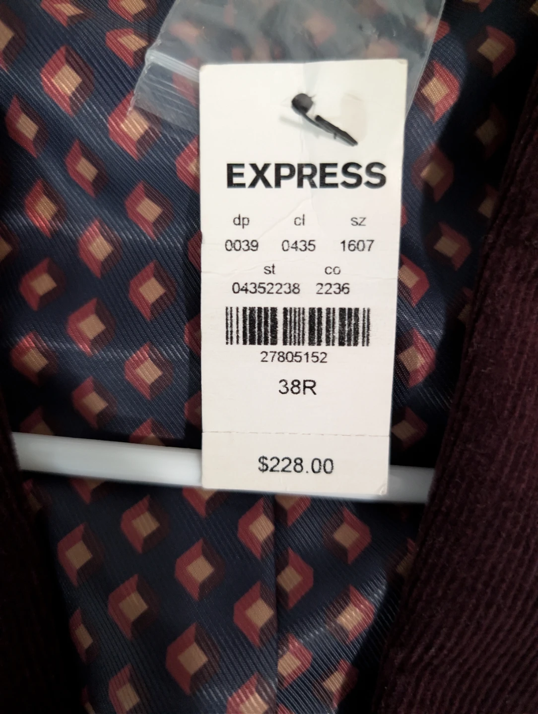 Express Men's Corduroy Blazer - Burgundy, Size 38R - photo 3