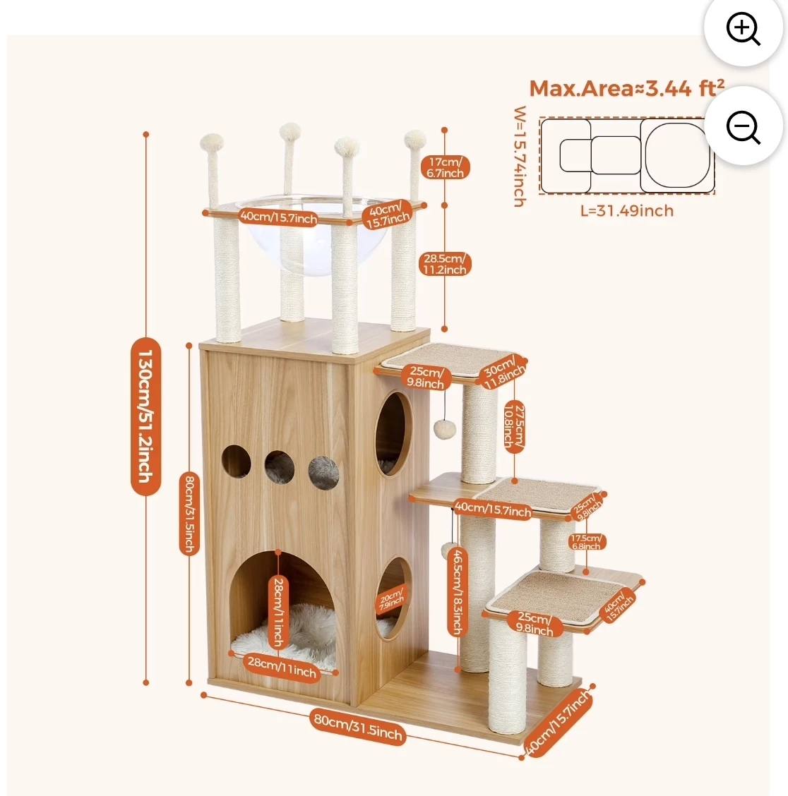 Wooden Cat Tree Condo with Hammock and Perches