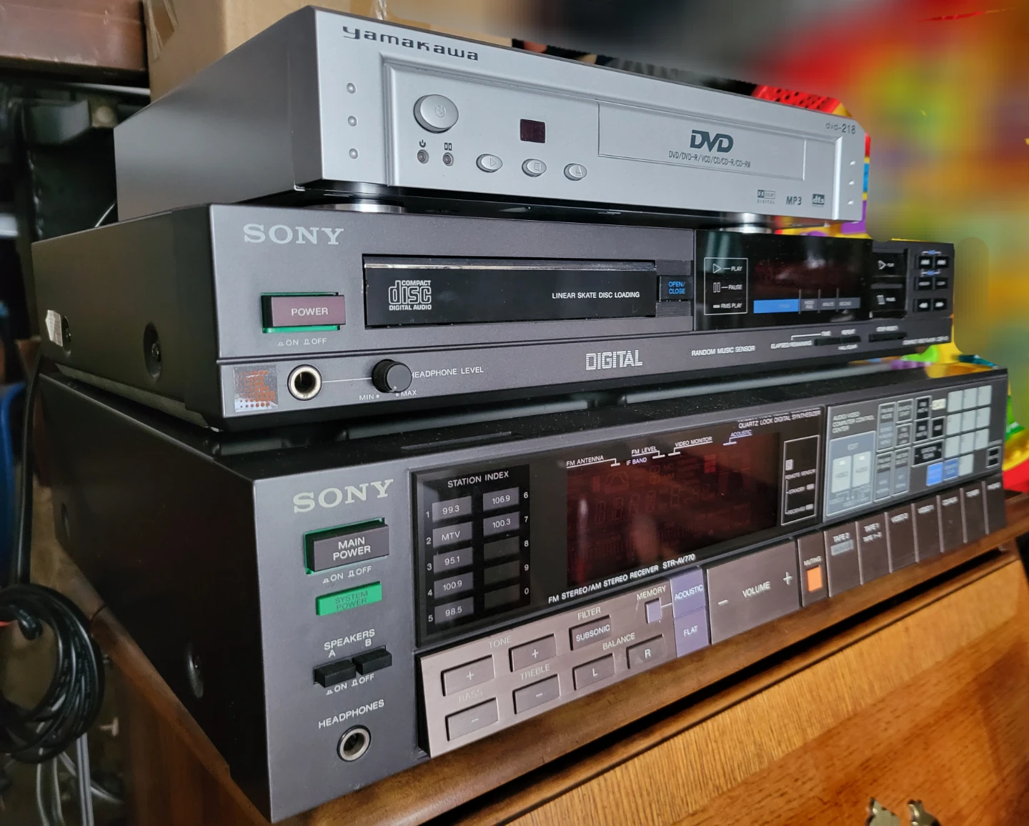Yamakawa DVD Player, Sony Disc Player, Sony Stereo Receiver