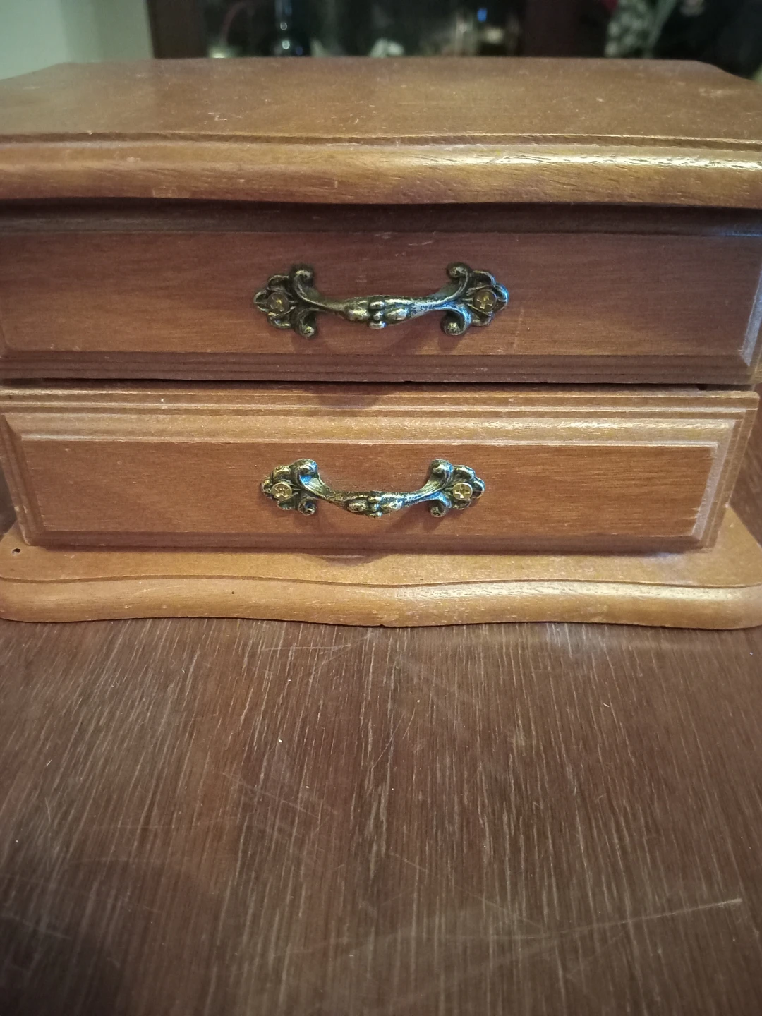 Vintage Wooden Jewelry Box with 2 Drawers