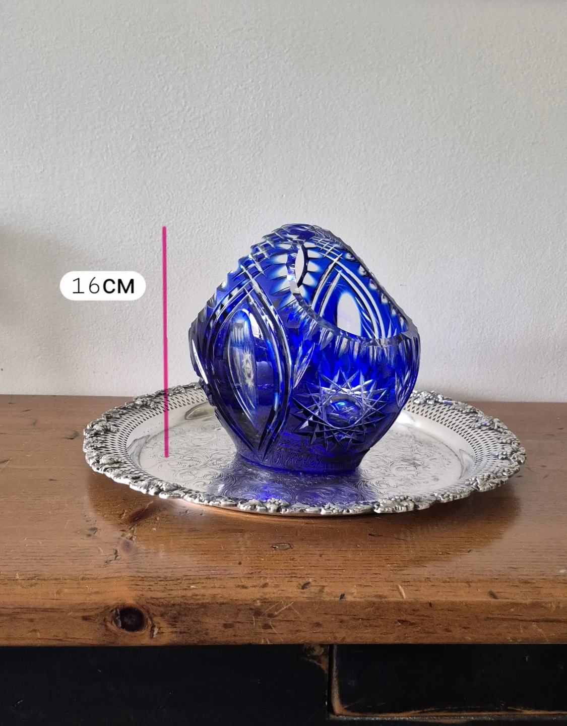 Cobalt Blue Cut Crystal Basket Vase. 16cm - photo 2