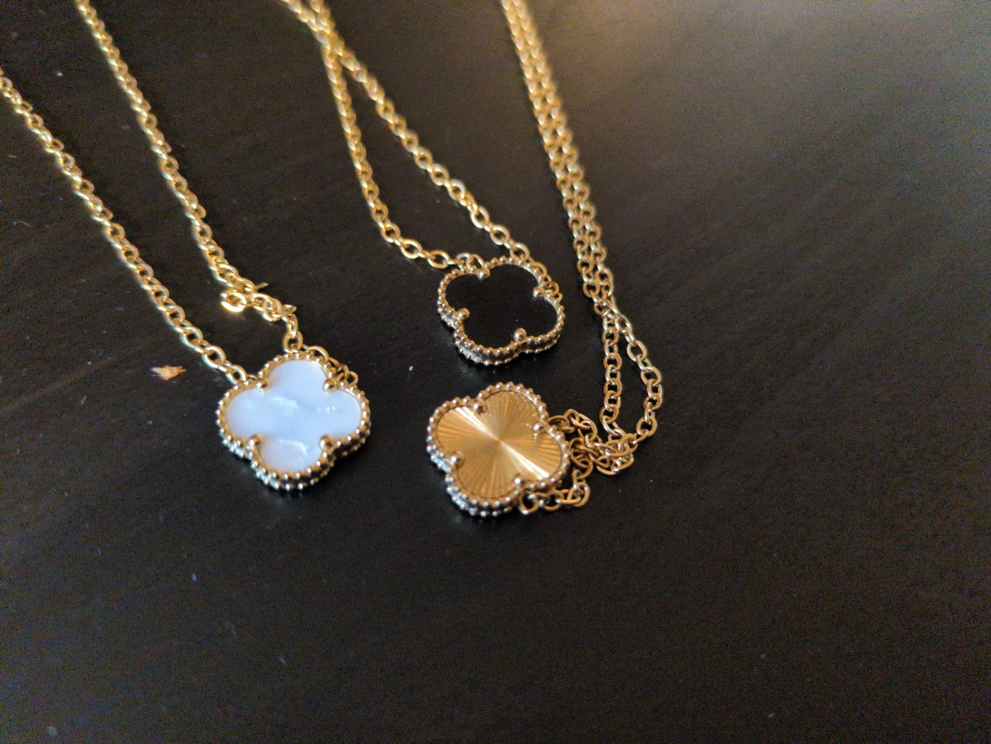 Set of 3 18K Gold Plated Lucky Clover Pendant Necklaces