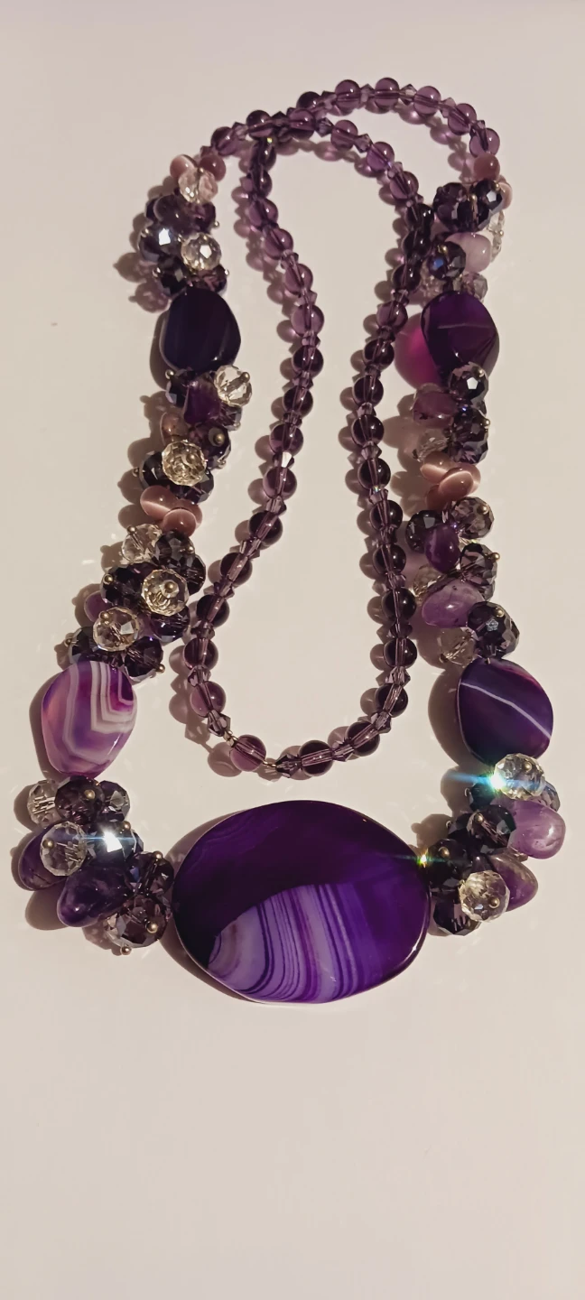 Beautiful Purple Agate & Crystal Beaded Necklace - photo 4