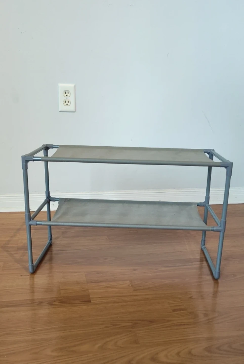 Two-Tier Grey Fabric Shoe Rack