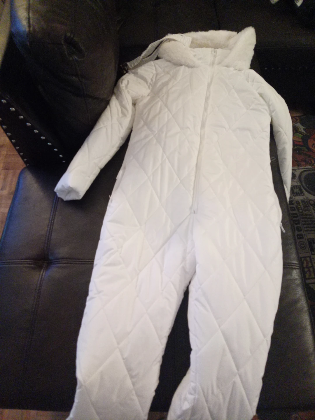 White Quilted Snowsuit with Faux Fur Trim