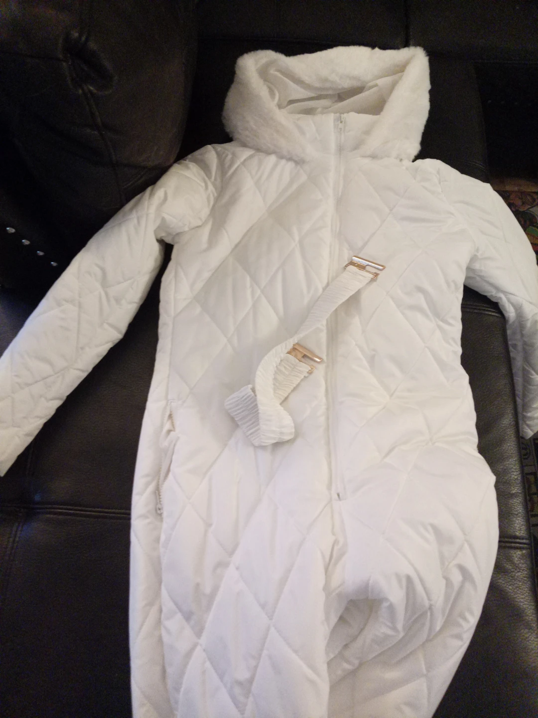 White Quilted Snowsuit with Faux Fur Trim - photo 4
