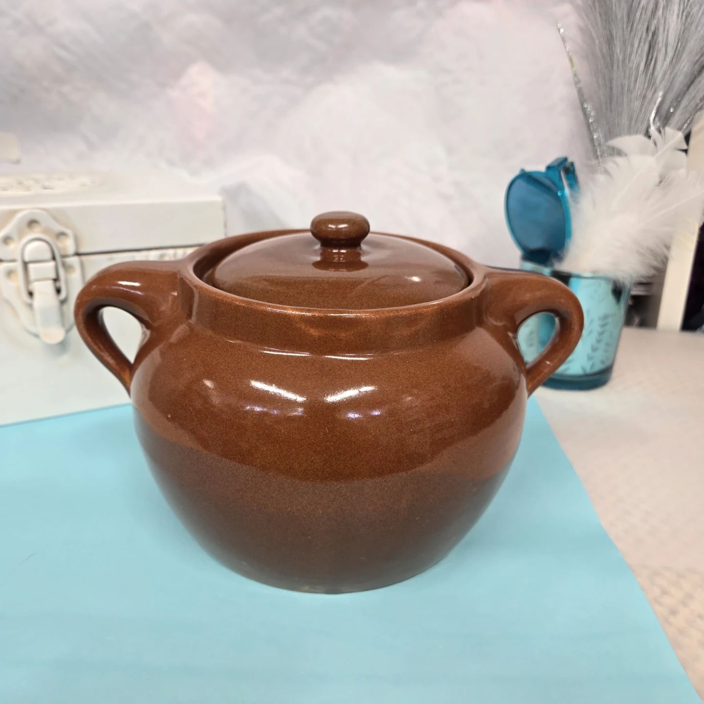 Brown Ceramic Bean Pot with Lid - photo 3