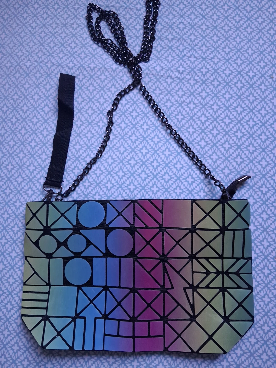 Geometric Iridescent Clutch Bag with Chain Strap