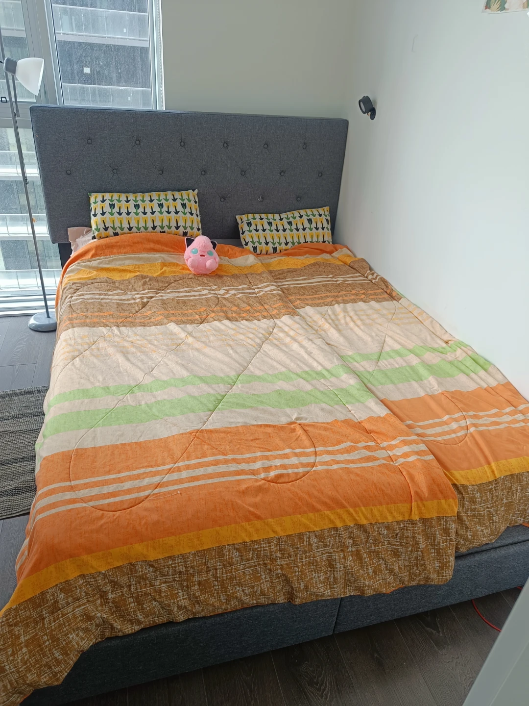 Grey Upholstered Queen Bed Frame with Tufted Headboard - photo 2