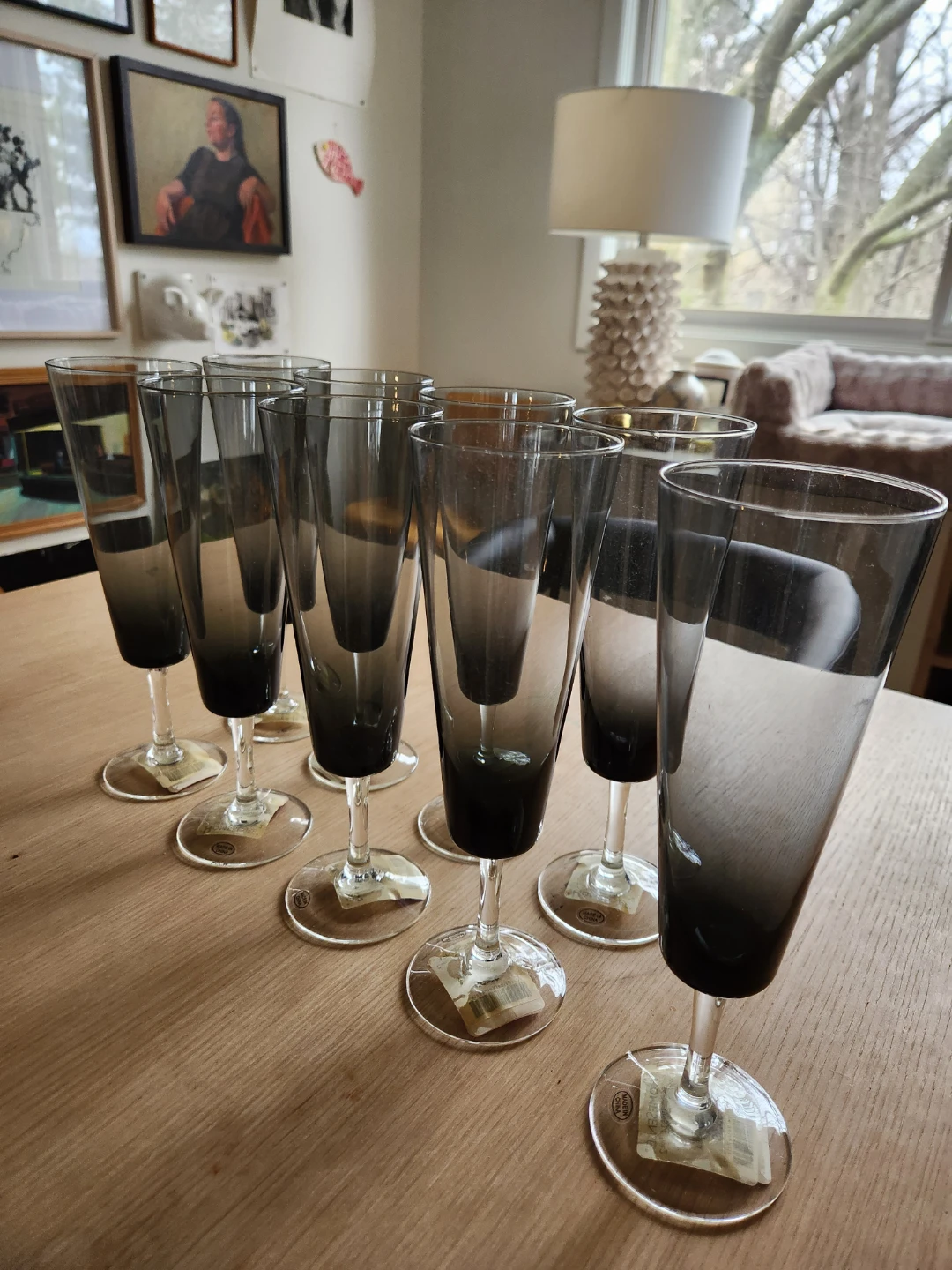 Set of 8 Smoked Grey Champagne Flutes