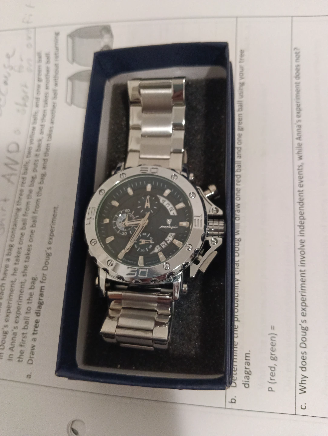 Men's Silver Chronograph Watch with Black Dial