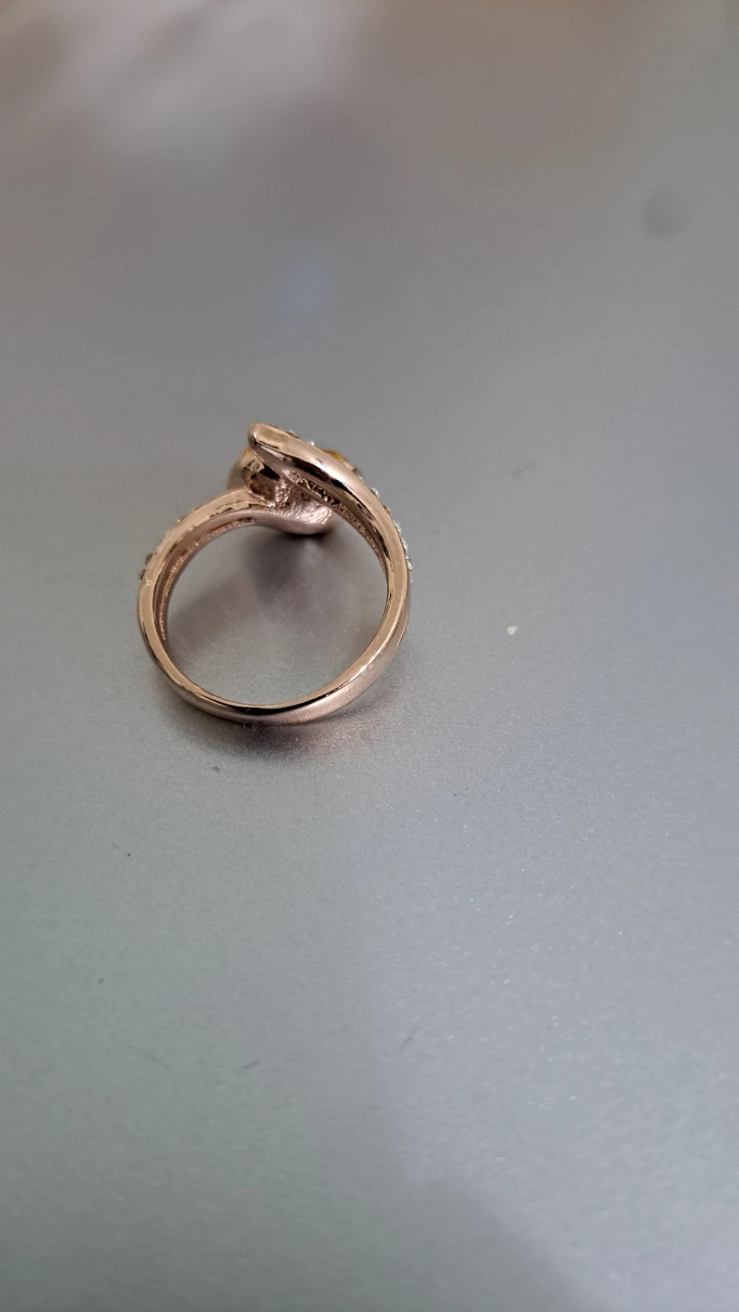 Rose Gold Tone Ring with Yellow Stone and Rhinestones - photo 3