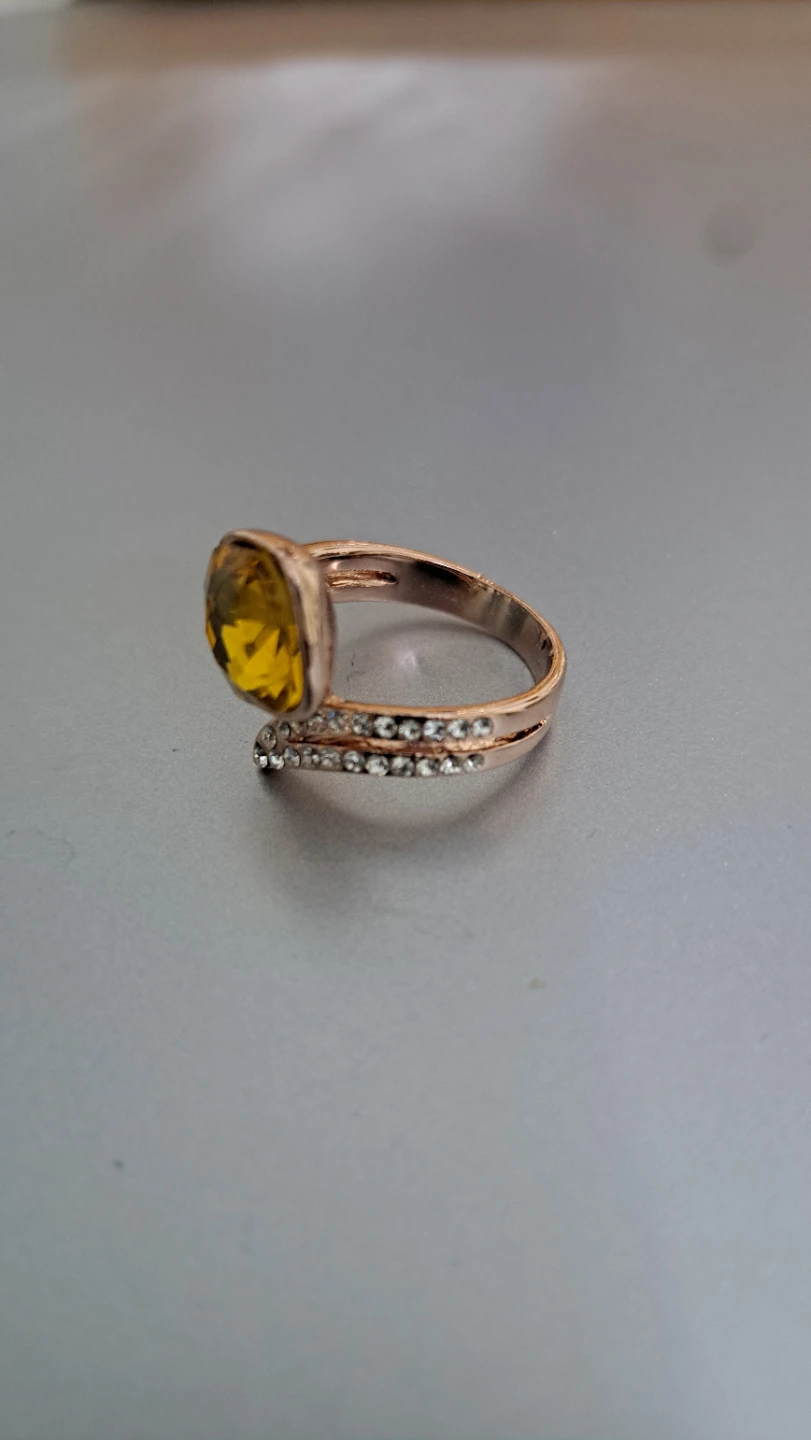 Rose Gold Tone Ring with Yellow Stone and Rhinestones - photo 4