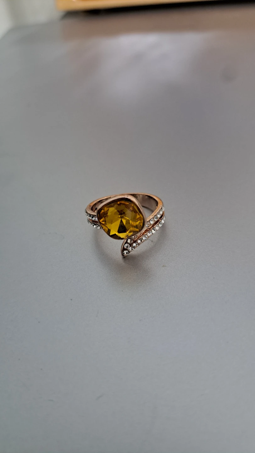 Rose Gold Tone Ring with Yellow Stone and Rhinestones - photo 5