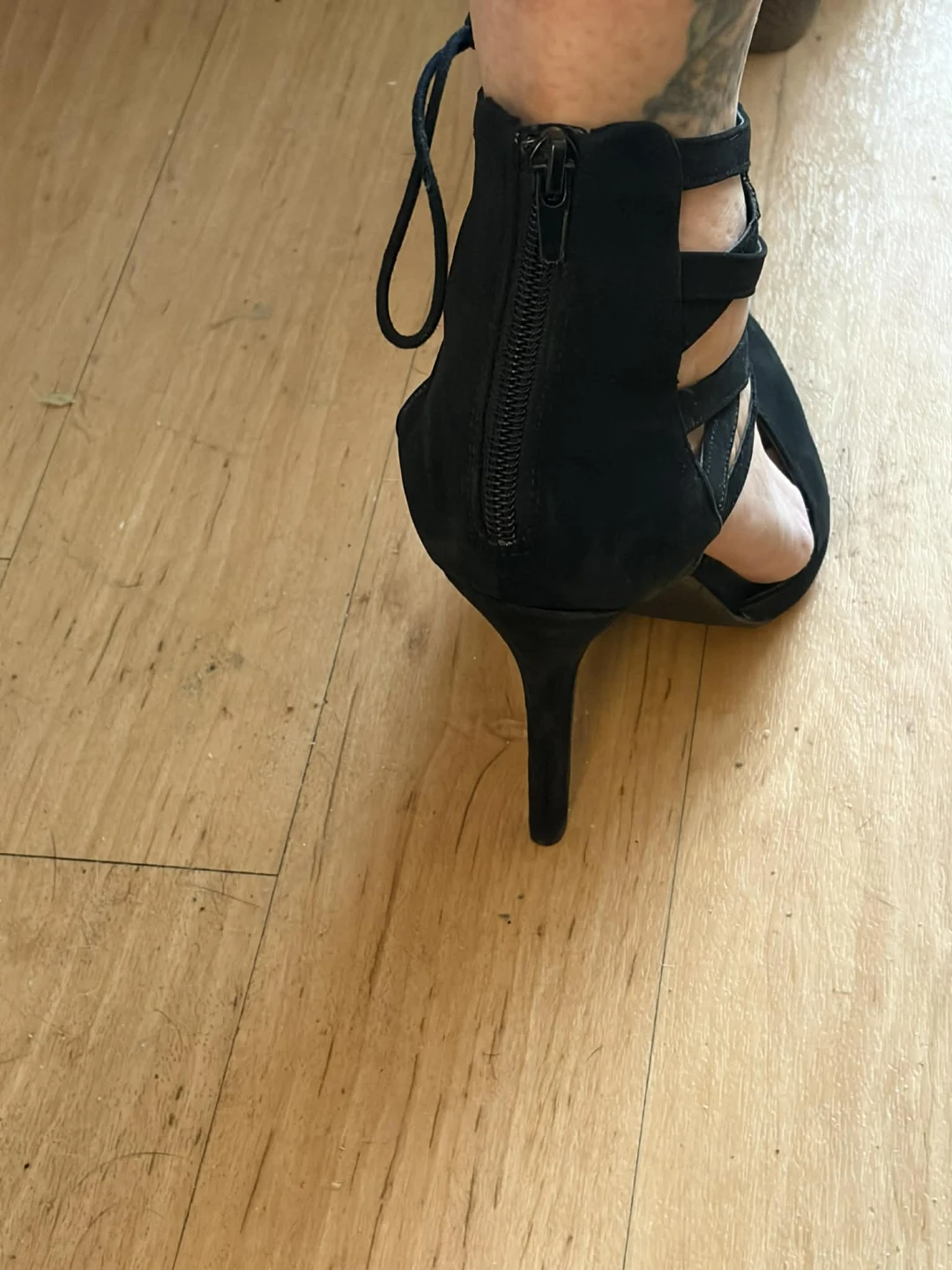 Black Suede Lace-Up Stiletto Heels - photo 3