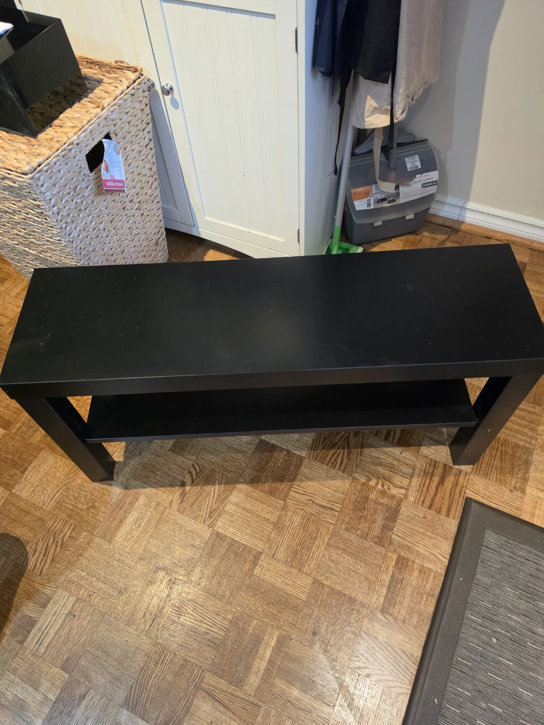 Brown table with lower shelf.