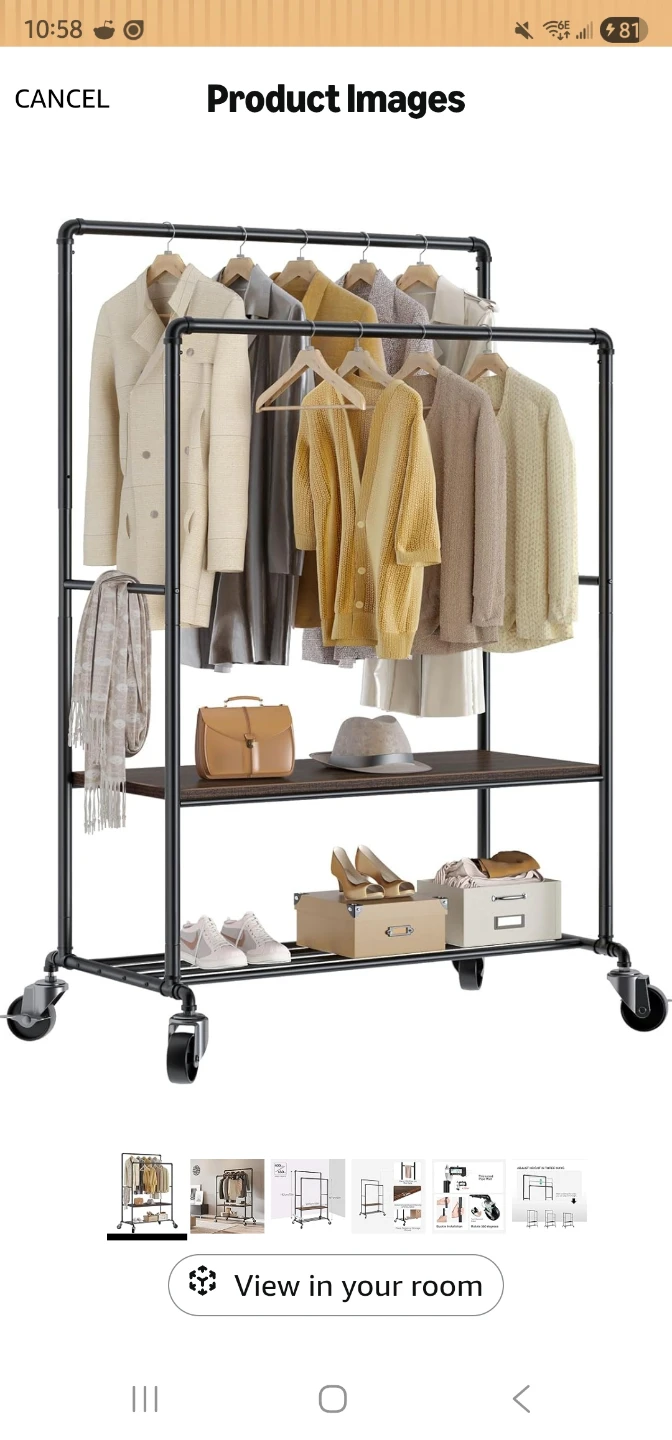 Rolling Garment Rack with Shelf