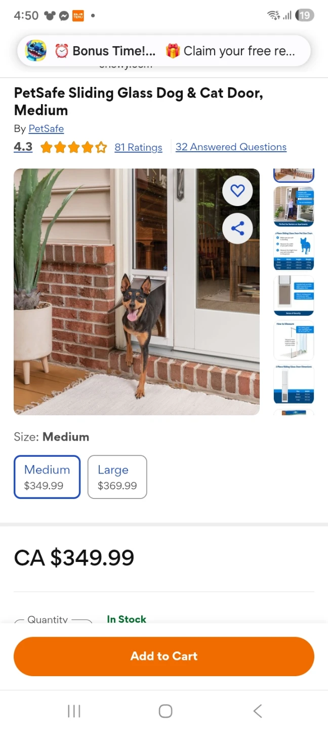 PetSafe Sliding Glass Dog & Cat Door - Medium