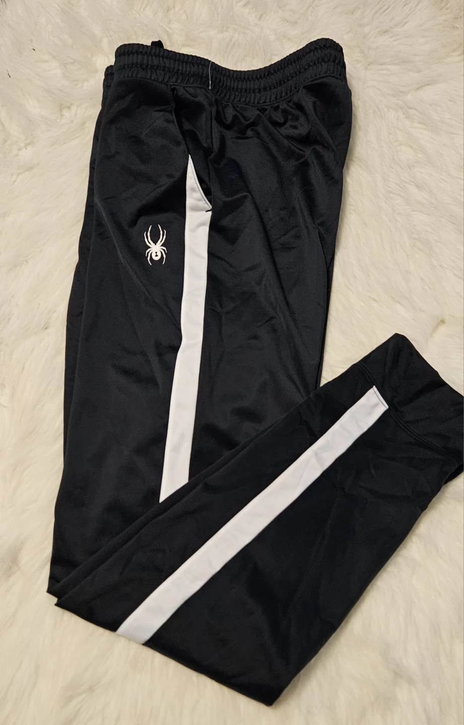 Spyder Logo Track Pants - Black & White Stripe
