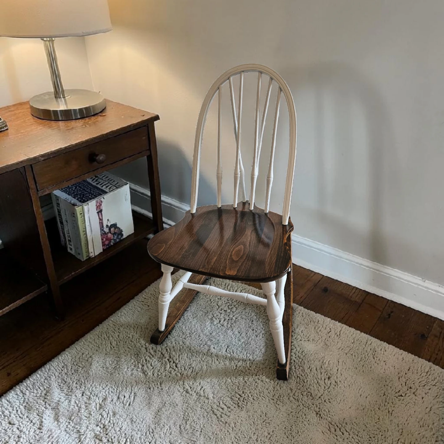 Wooden Rocking Chair - White and Dark Wood Finish