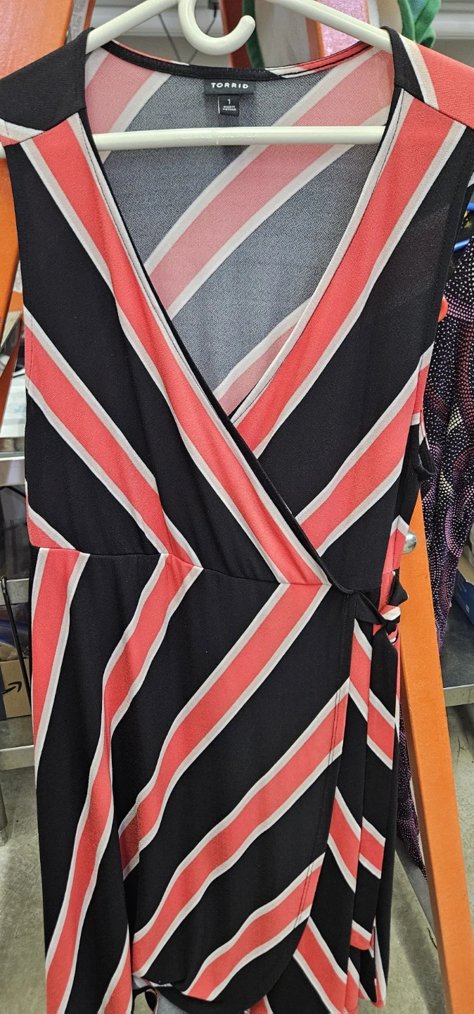 Torrid Black and Coral Striped Wrap Dress