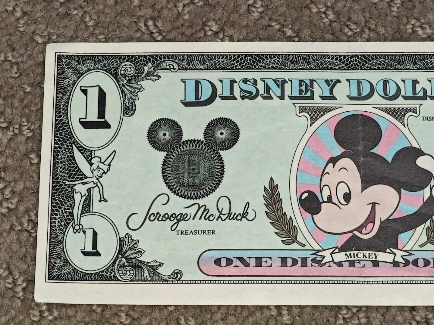 Vintage 1991 Disney Dollars $1 Notes (Mickey & Tinkerbell) Pair - photo 2