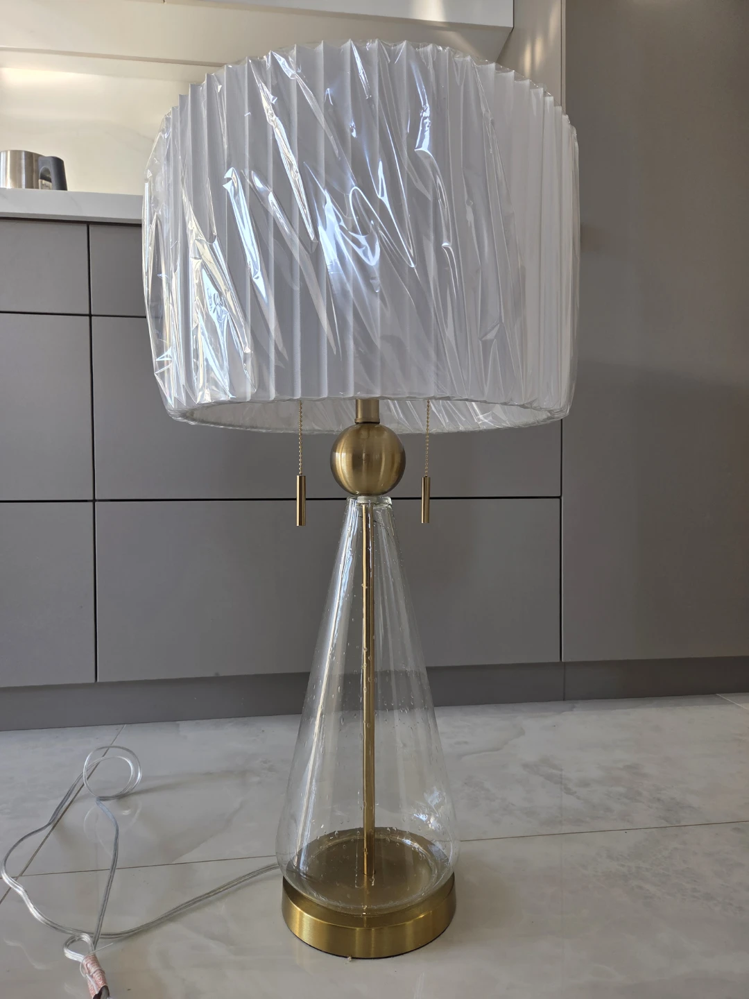 Glass Table Lamp with Pleated Shade