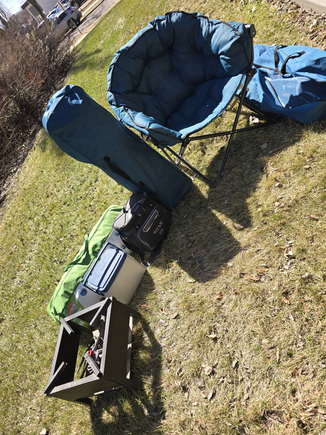 9 person colmen tent 2 chairs propane burner lunch kit a coller