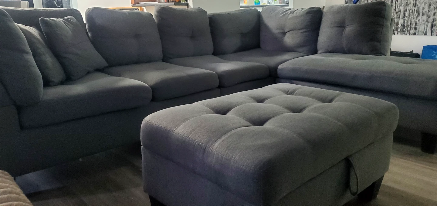 Grey Sectional Sofa with Storage Ottoman