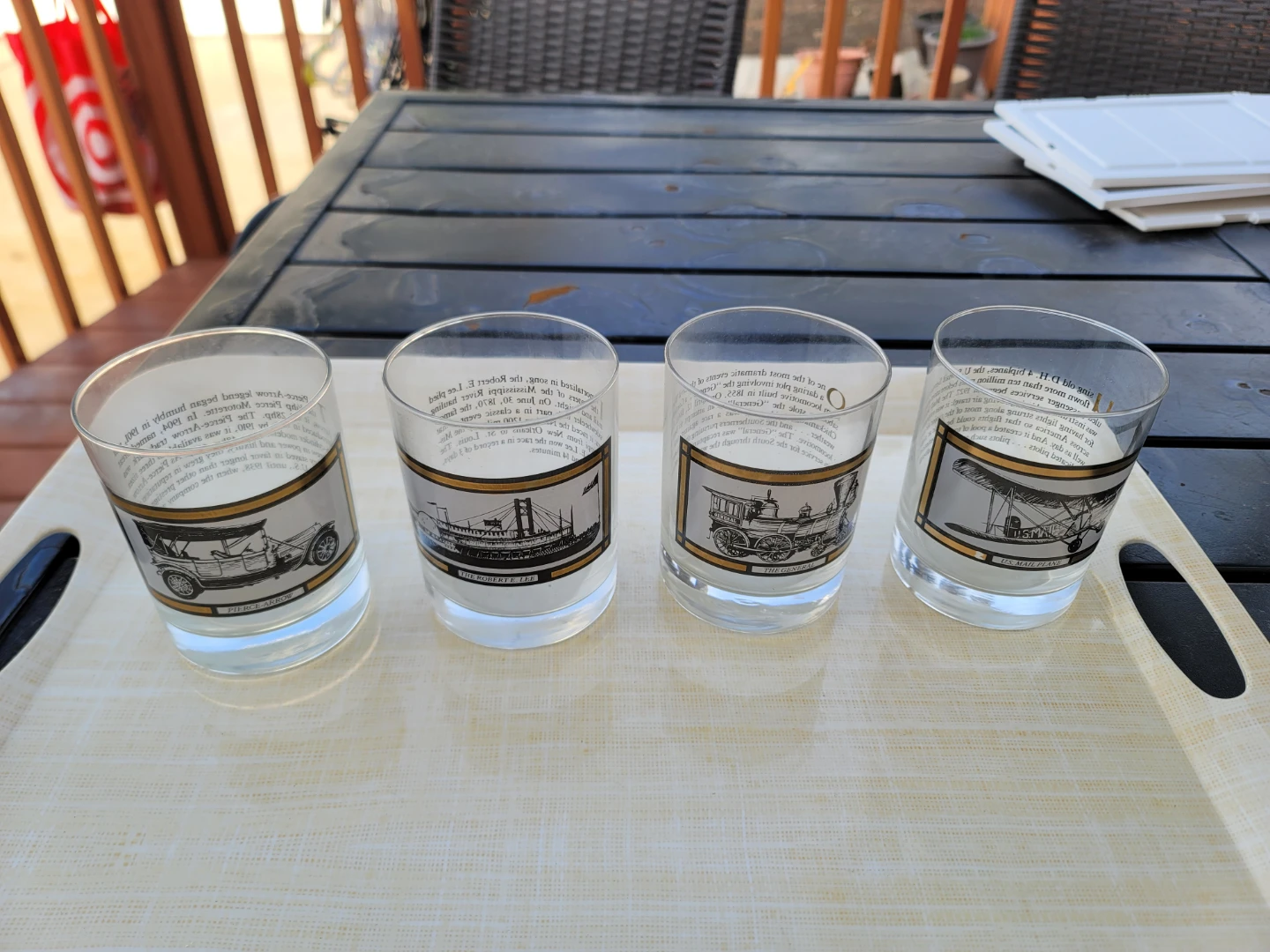 Set of 4 Vintage Collectible Glasses with Historical Vehicles