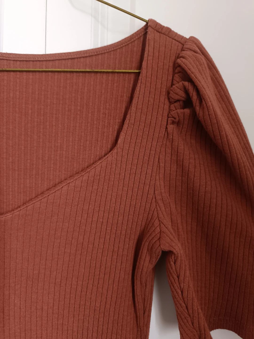 Ribbed Puff Sleeve Midi Dress - Rust - photo 2