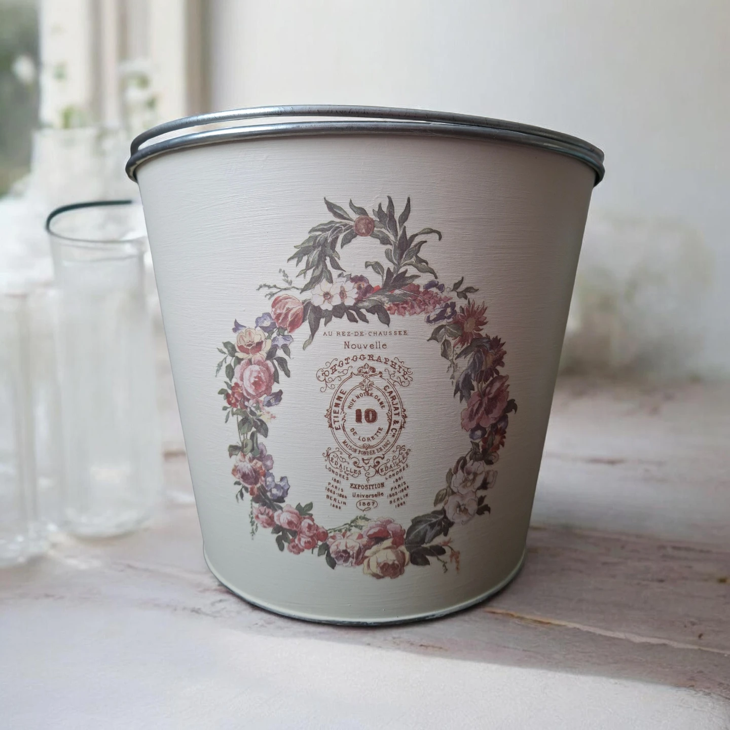Decorative Metal Pot with Floral Design