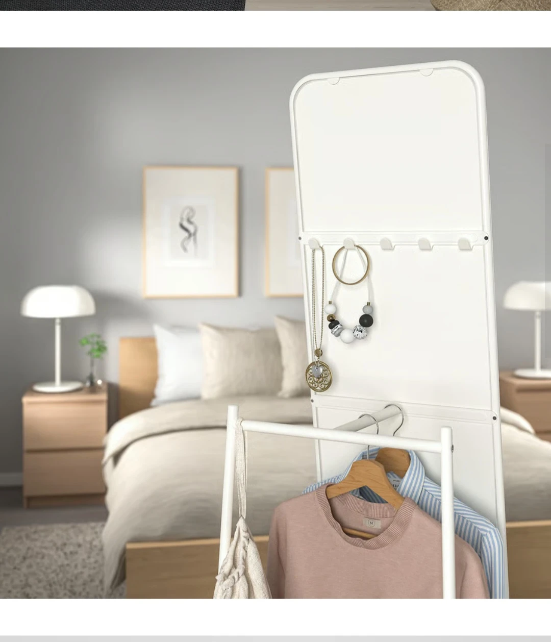 White Metal Full Length Mirror with Hooks at the Back - photo 3