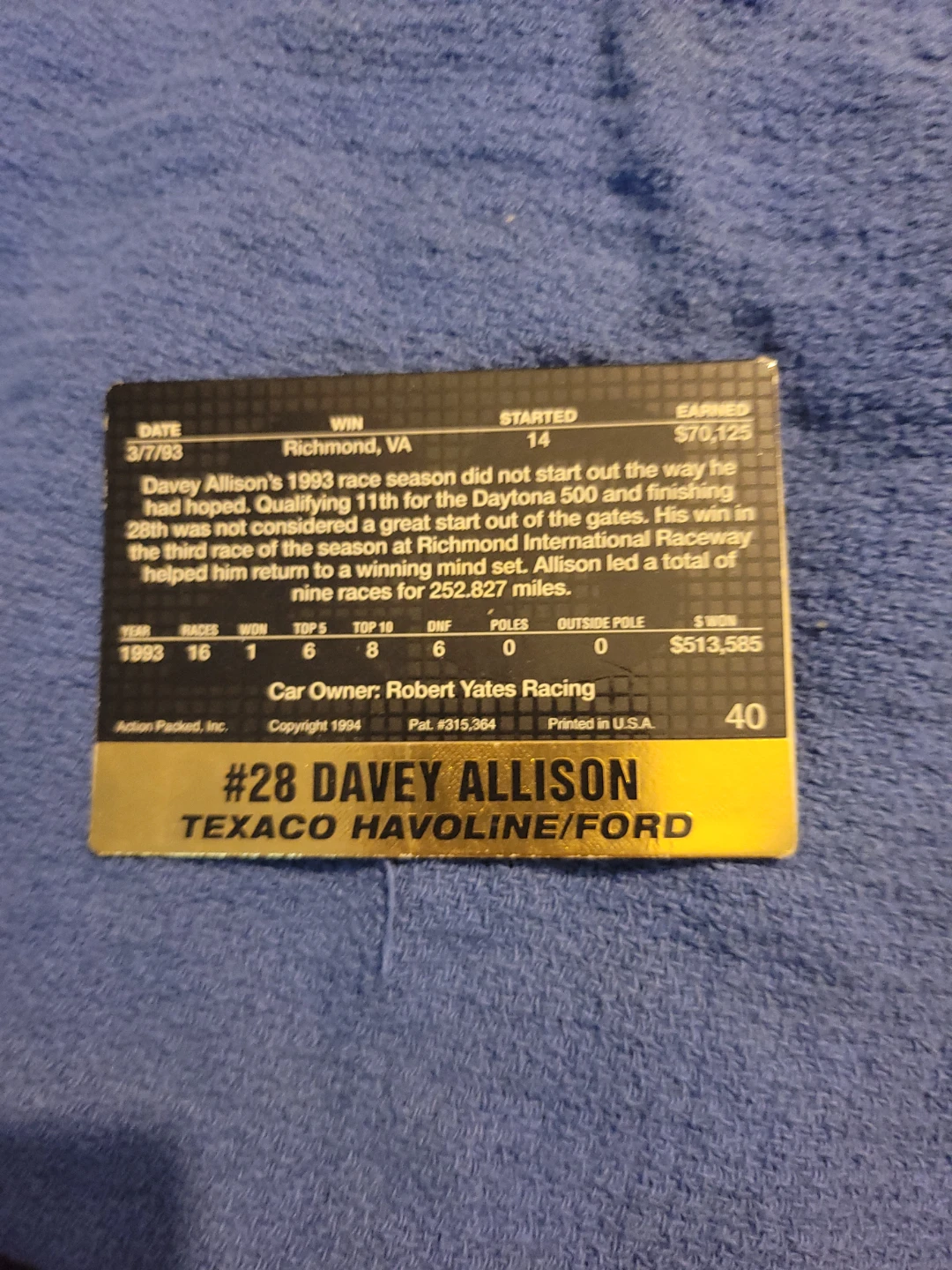 Davey Allison Winner 1993 Pontiac Excitement 400 Collectible - photo 3