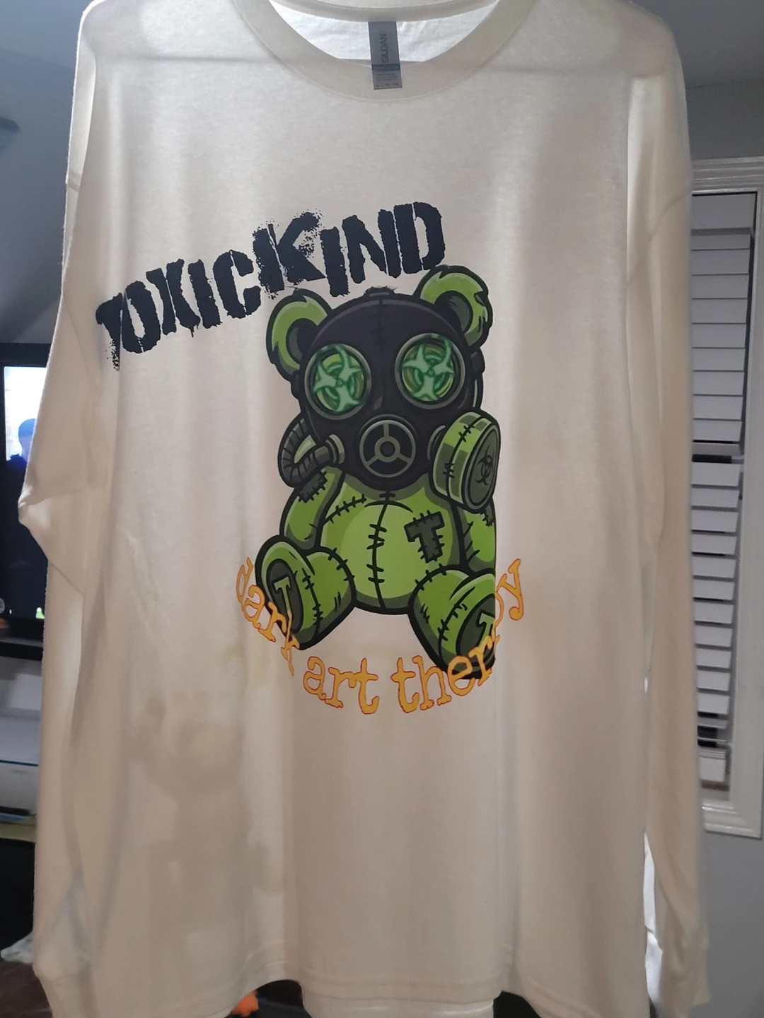 Gildan White Long Sleeve T-Shirt Toxic Bear Art Therapy