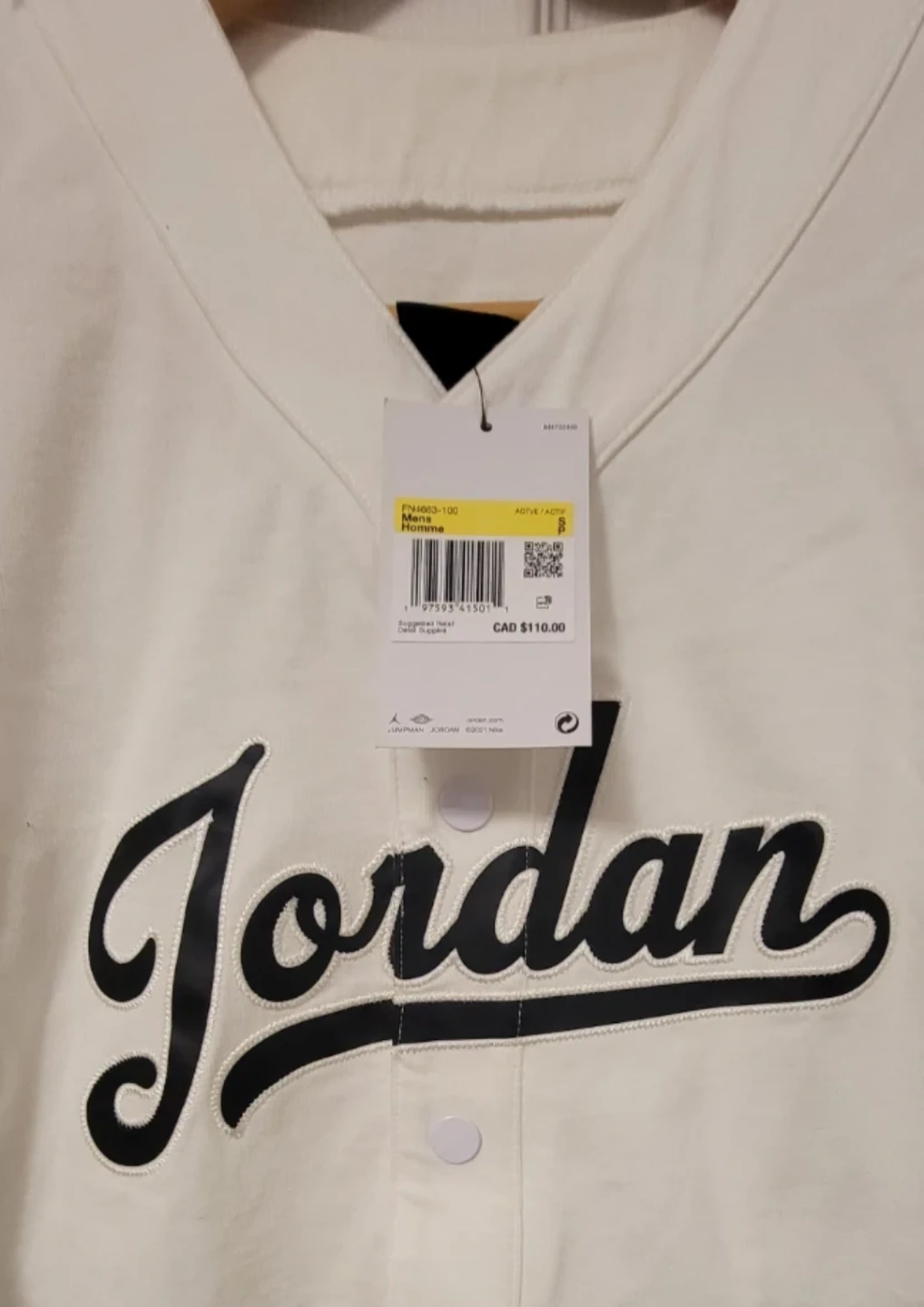 Jordan Baseball Jersey White Men's Medium - photo 3