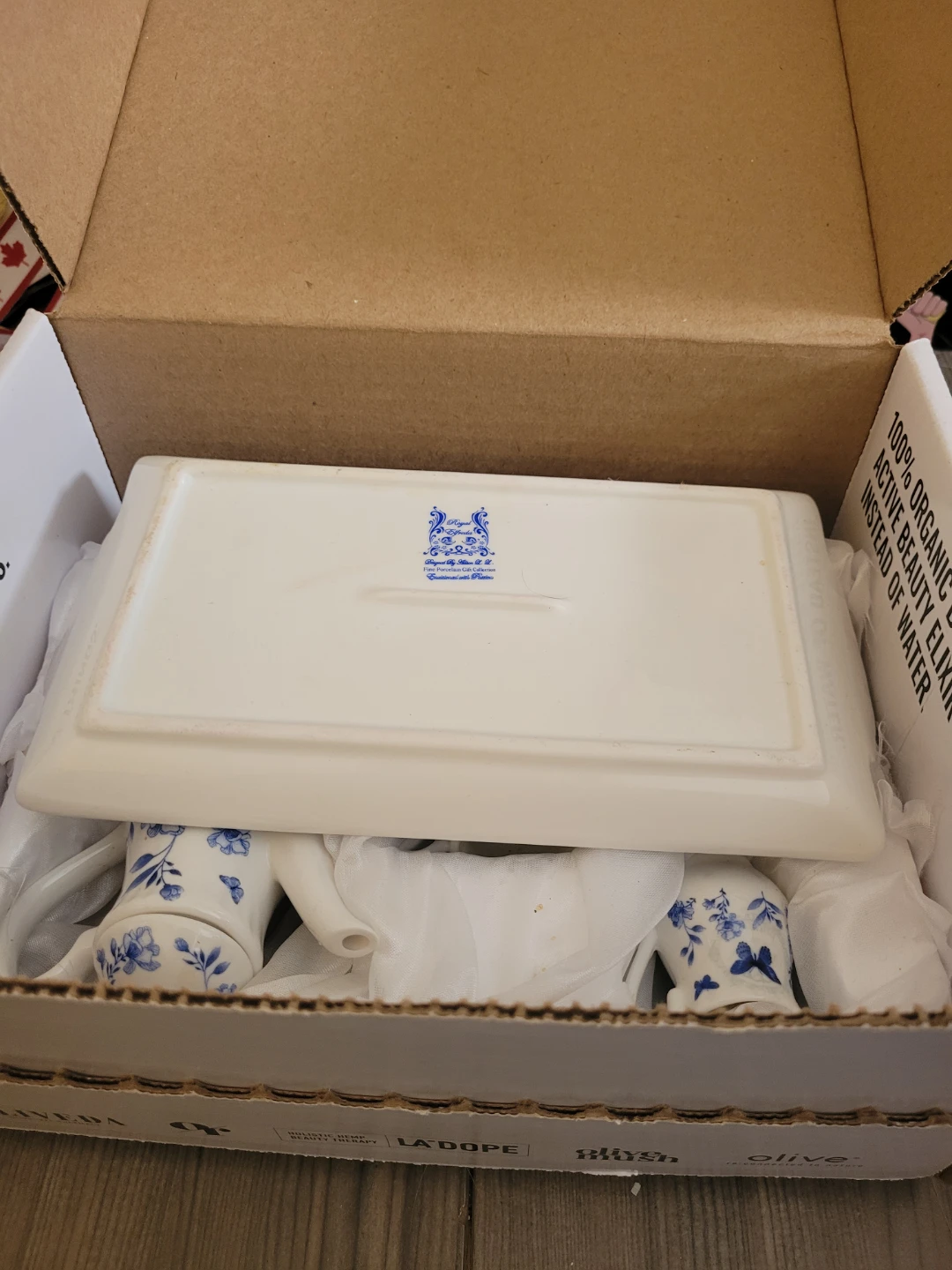 Blue and White Butterfly Teacup Set with Tray