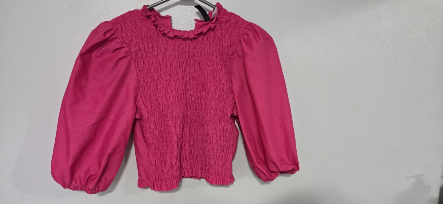 Women's Pink Smocked Ruffled Long Sleeve (3/4) Top