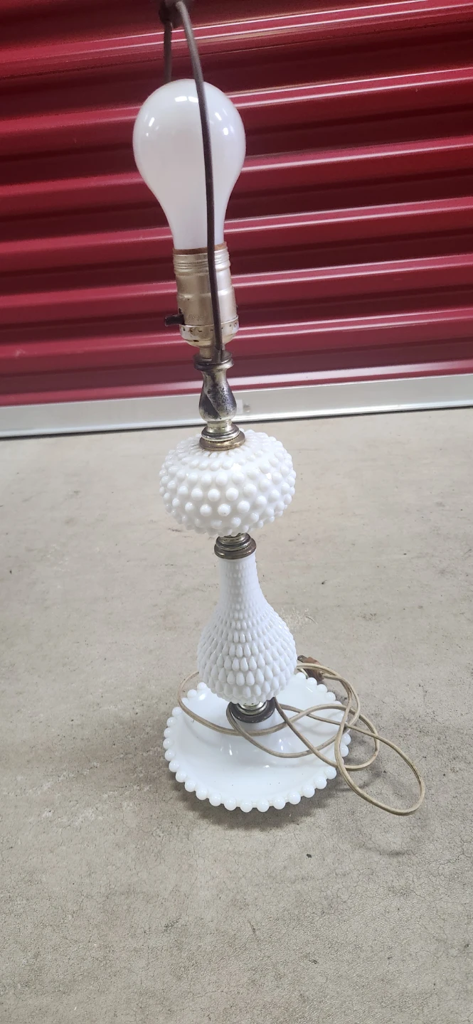 Vintage Hobnail Milk Glass Table Lamp White
