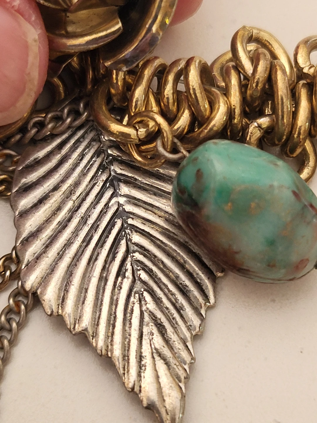 Boho Charm Necklace with Turquoise and Leaf Accents - photo 4